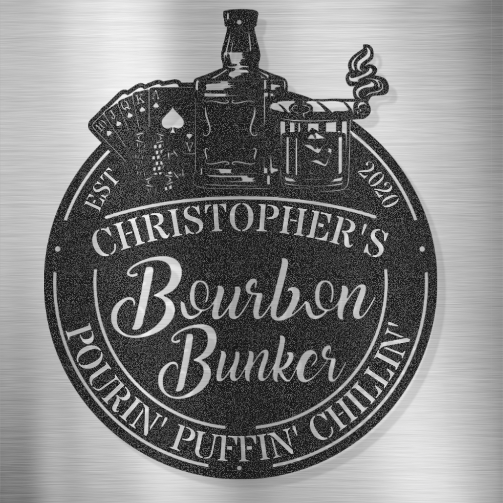 My Easy Monogram Steel Sign Black / 12 Man Cave - Bourbon Bunker - Steel Sign