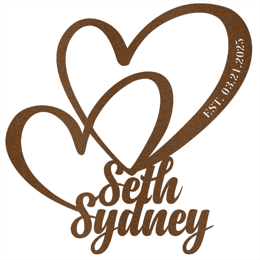 My Easy Monogram Steel Sign Copper / 12 Custom Steel Wall Decor - Two Hearts - Seth and Sydney