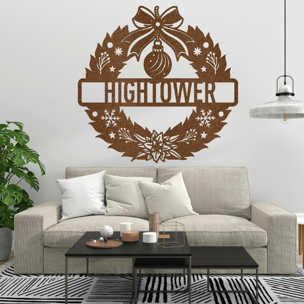 My Easy Monogram Steel Sign Copper / 12 Festive Family Wreath - Steel Sign