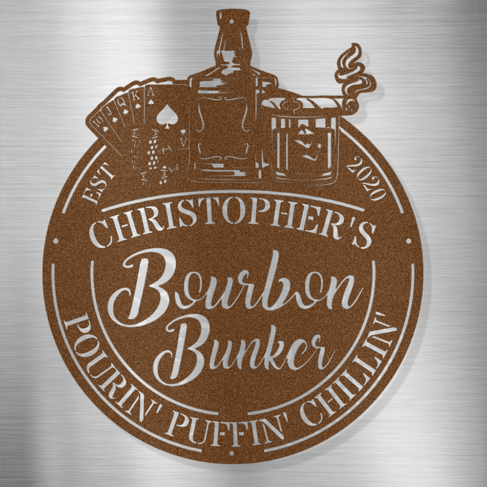 My Easy Monogram Steel Sign Copper / 12 Man Cave - Bourbon Bunker - Steel Sign