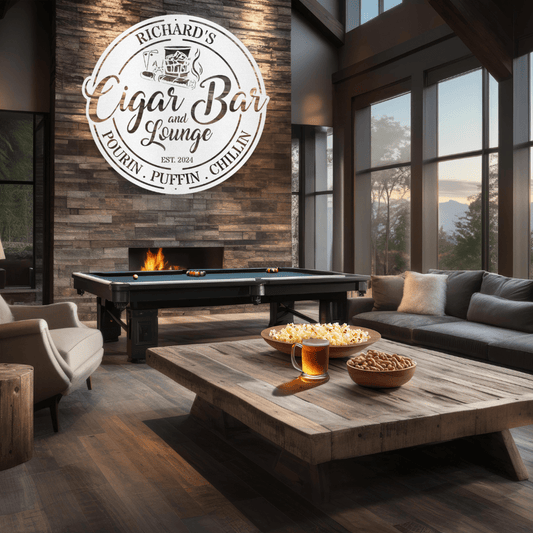 My Easy Monogram Steel Sign Custom Cigar Bar Steel Sign - Personalized Metal Decor