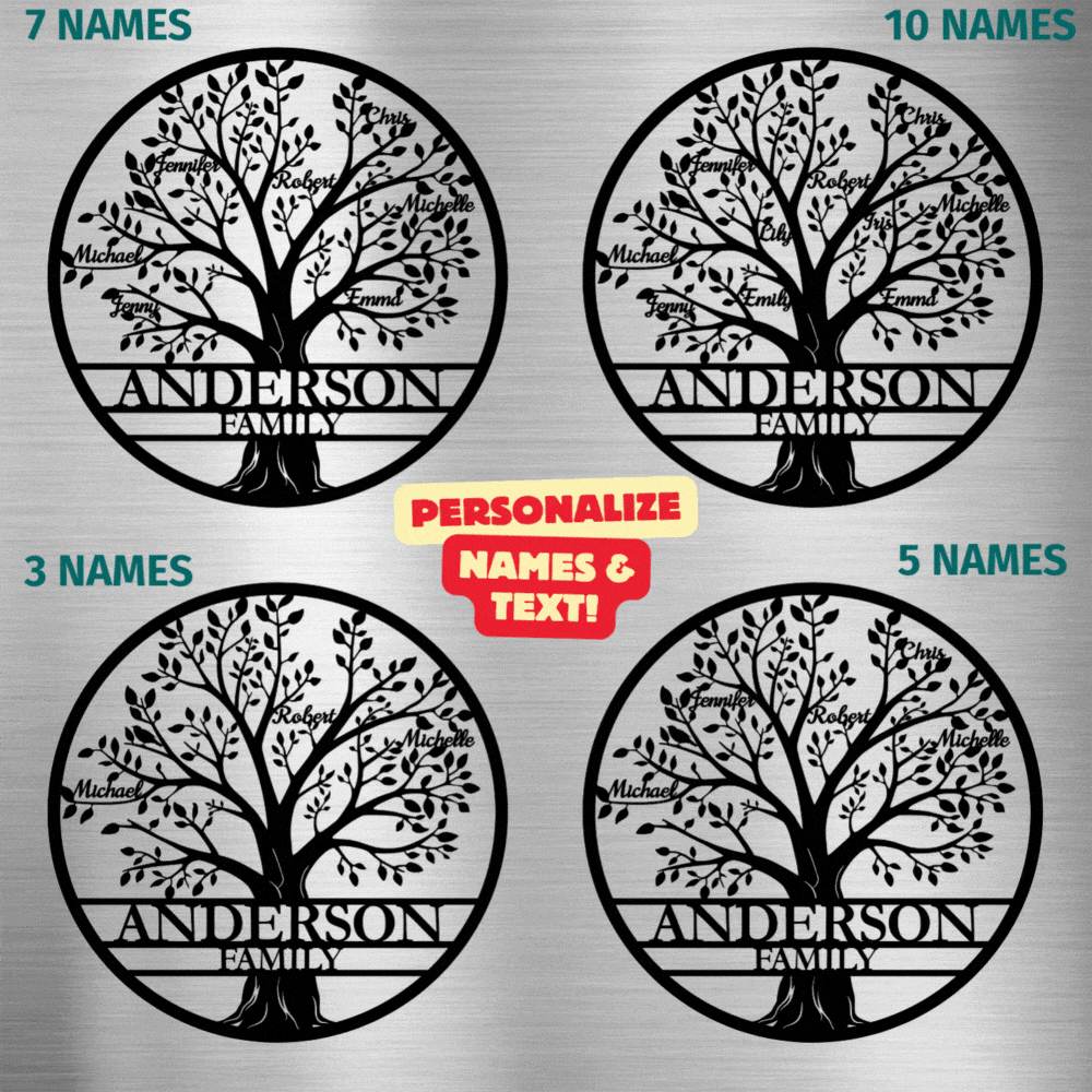 My Easy Monogram Steel Sign Family Tree - Steel Sign - Up to 10 names