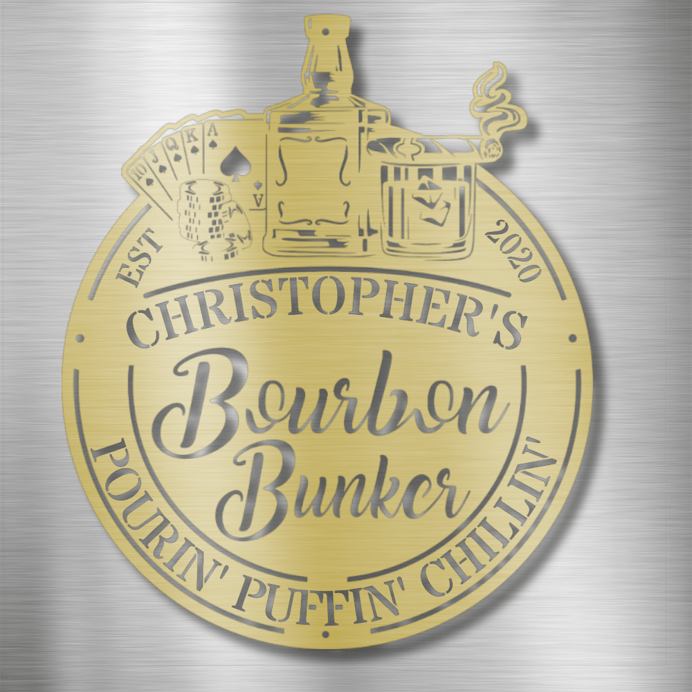 My Easy Monogram Steel Sign Gold / 12 Man Cave - Bourbon Bunker - Steel Sign