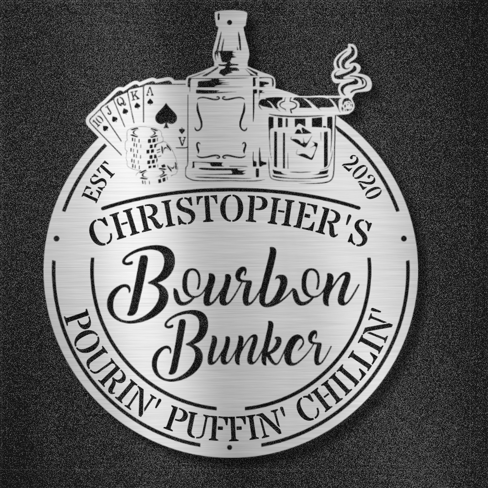 My Easy Monogram Steel Sign Silver / 12 Man Cave - Bourbon Bunker - Steel Sign