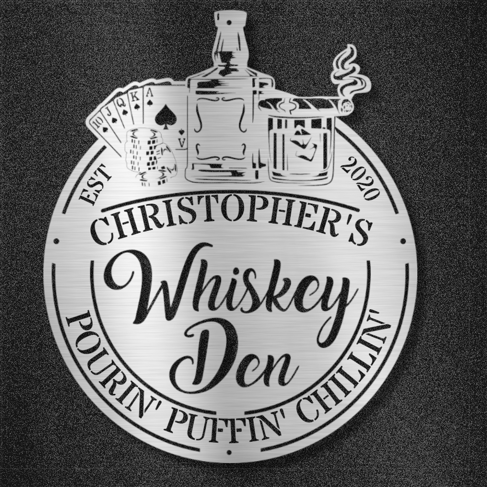 My Easy Monogram Steel Sign Silver / 12 Man Cave - Whiskey Den - Steel sign