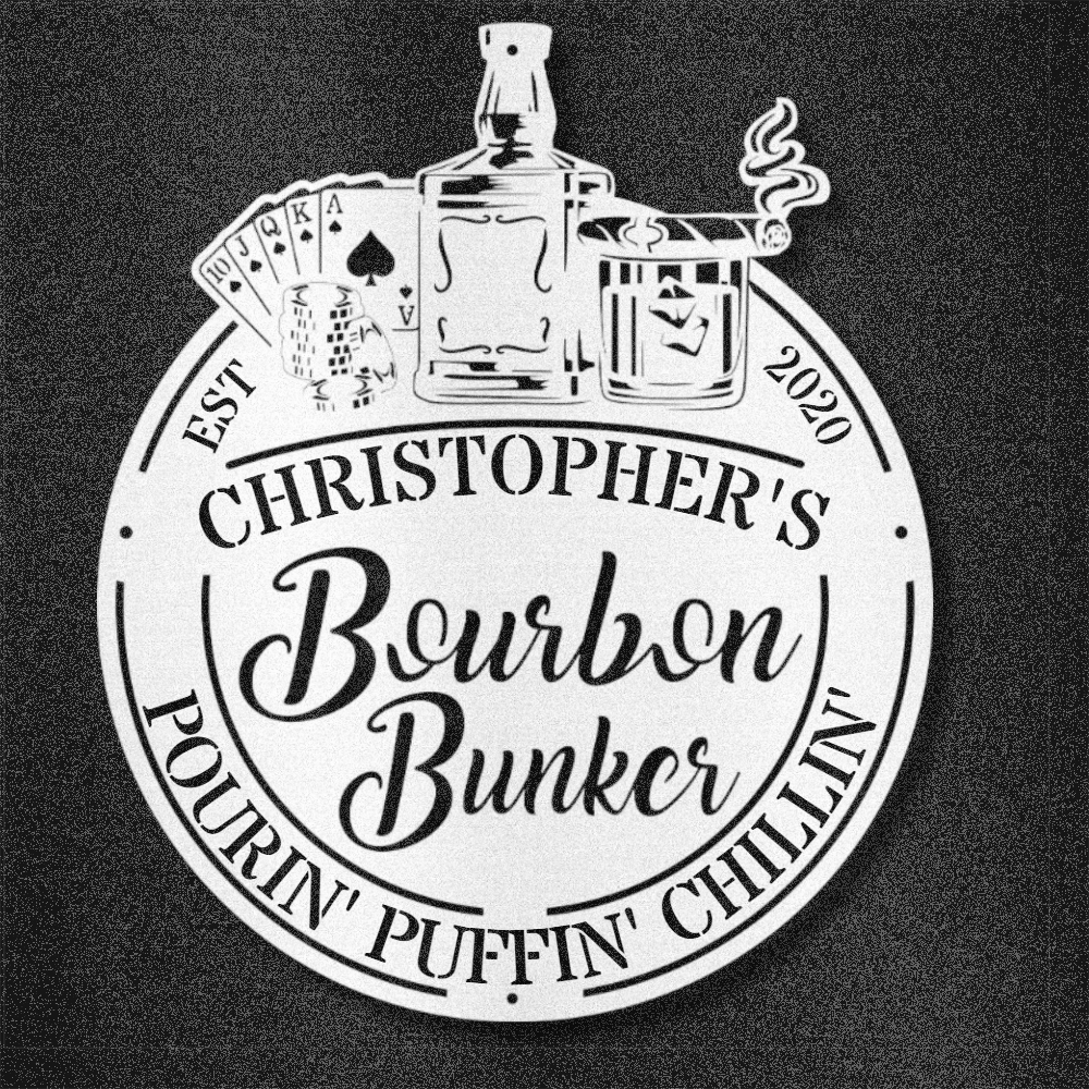 My Easy Monogram Steel Sign White / 12 Man Cave - Bourbon Bunker - Steel Sign