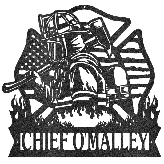 MyEasyMonogram Black / 15 Firefighter Hero with Name - Steel Sign