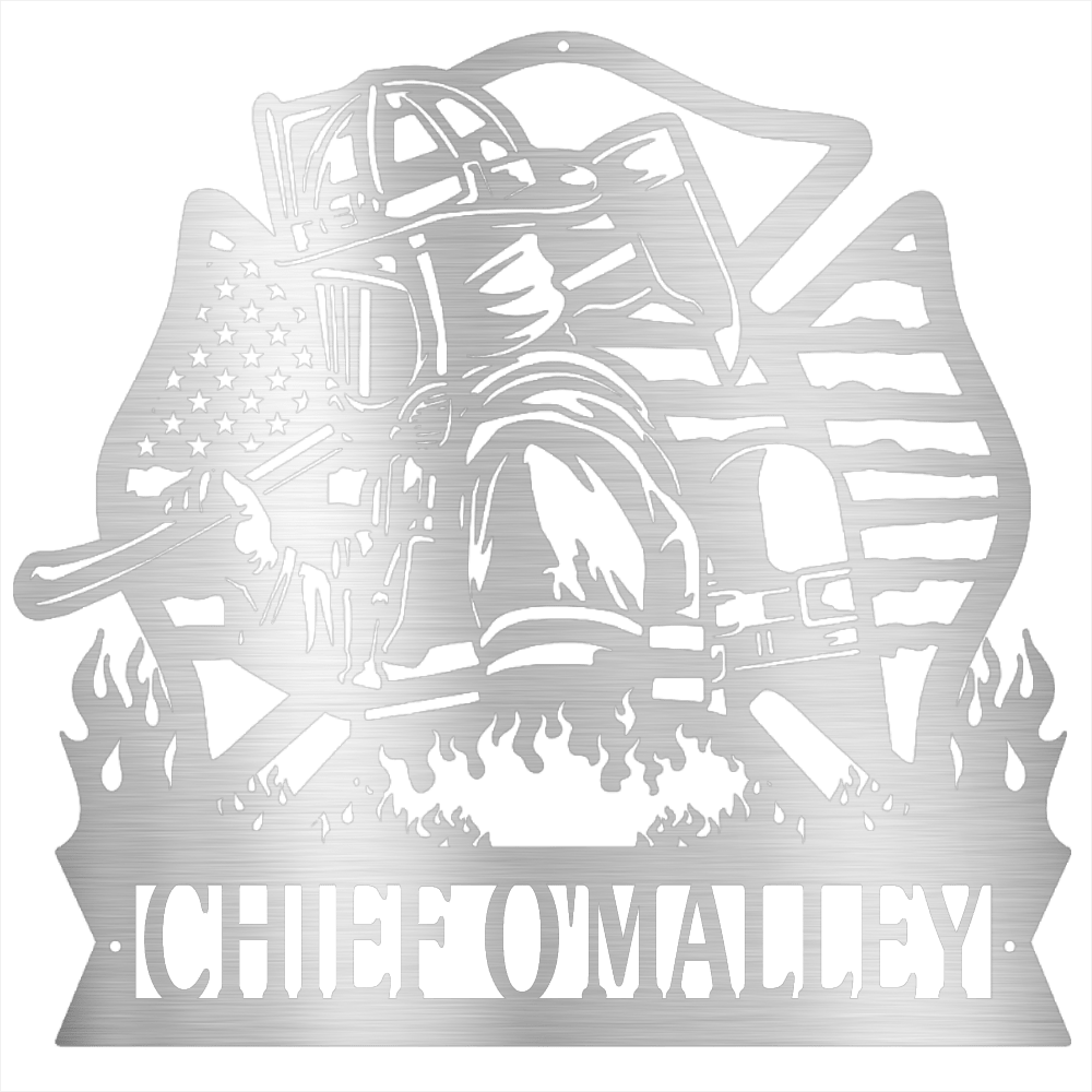 MyEasyMonogram Silver / 15 Firefighter Hero with Name - Steel Sign