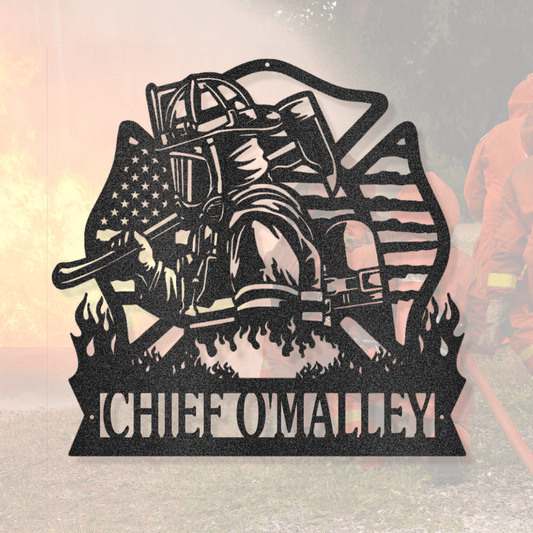MyEasyMonogram Steel Sign Black / 15 Firefighter Hero with Name - Steel Sign