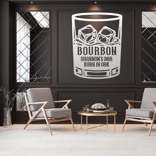 Personalized Bourbon Whiskey Rocks Glass metal wall art from MetalDecor4U