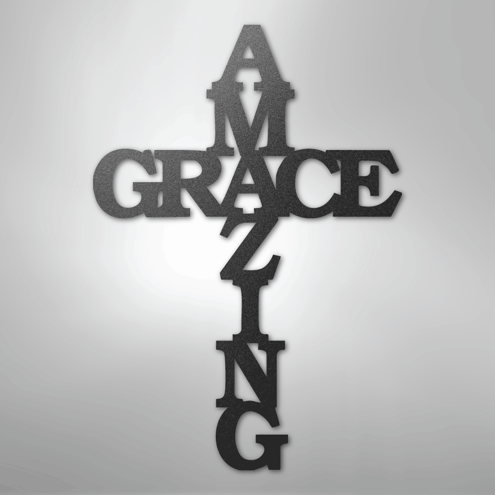 My Easy Monogram Steel Sign Black / 12" Amazing Grace Cross - Steel Sign