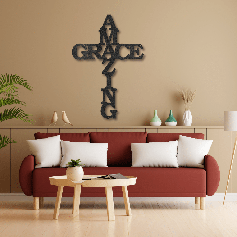 My Easy Monogram Steel Sign Black / 12" Amazing Grace Cross - Steel Sign