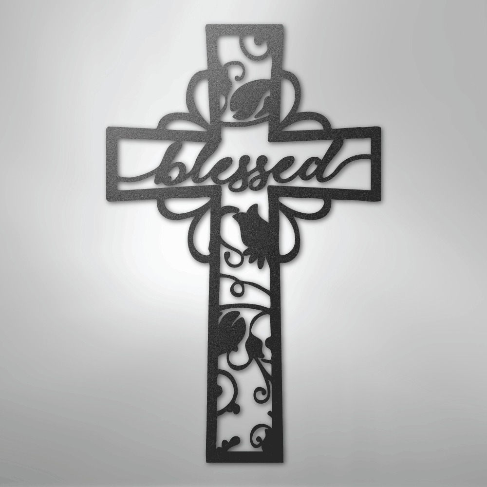 My Easy Monogram Steel Sign Black / 12" Blessed Cross - Steel Sign