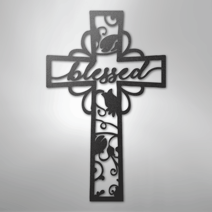 My Easy Monogram Steel Sign Black / 12" Blessed Cross - Steel Sign