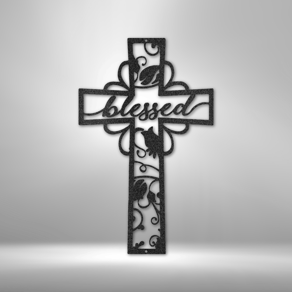 My Easy Monogram Steel Sign Black / 12" Blessed Cross - Steel Sign