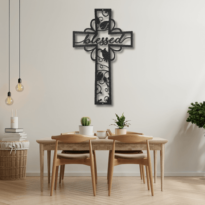 My Easy Monogram Steel Sign Black / 12" Blessed Cross - Steel Sign