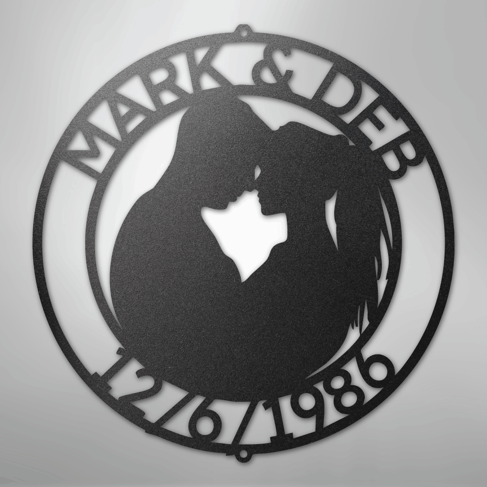 My Easy Monogram Steel Sign Black / 12" Couple Silhouette Monogram 2 - Steel Sign