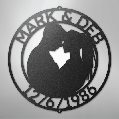 My Easy Monogram Steel Sign Black / 12" Couple Silhouette Monogram 2 - Steel Sign
