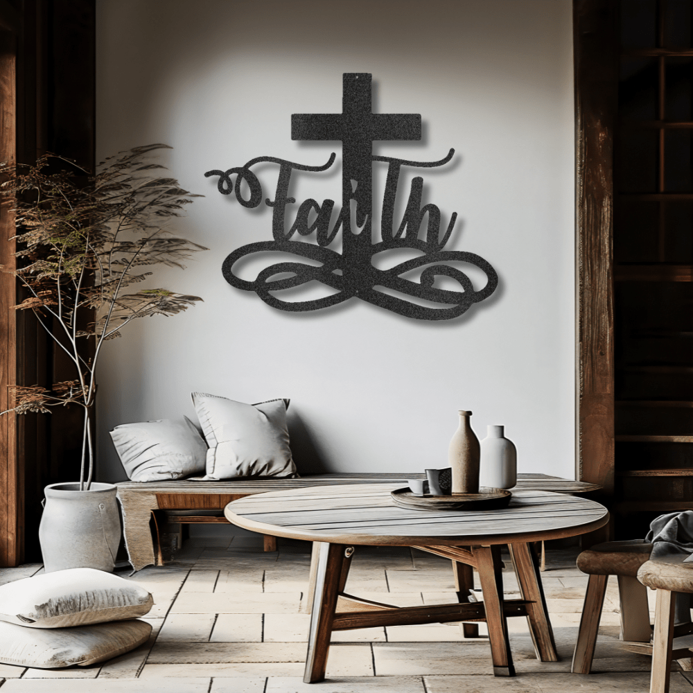 My Easy Monogram Steel Sign Black / 12" Faith Cross - Steel Sign