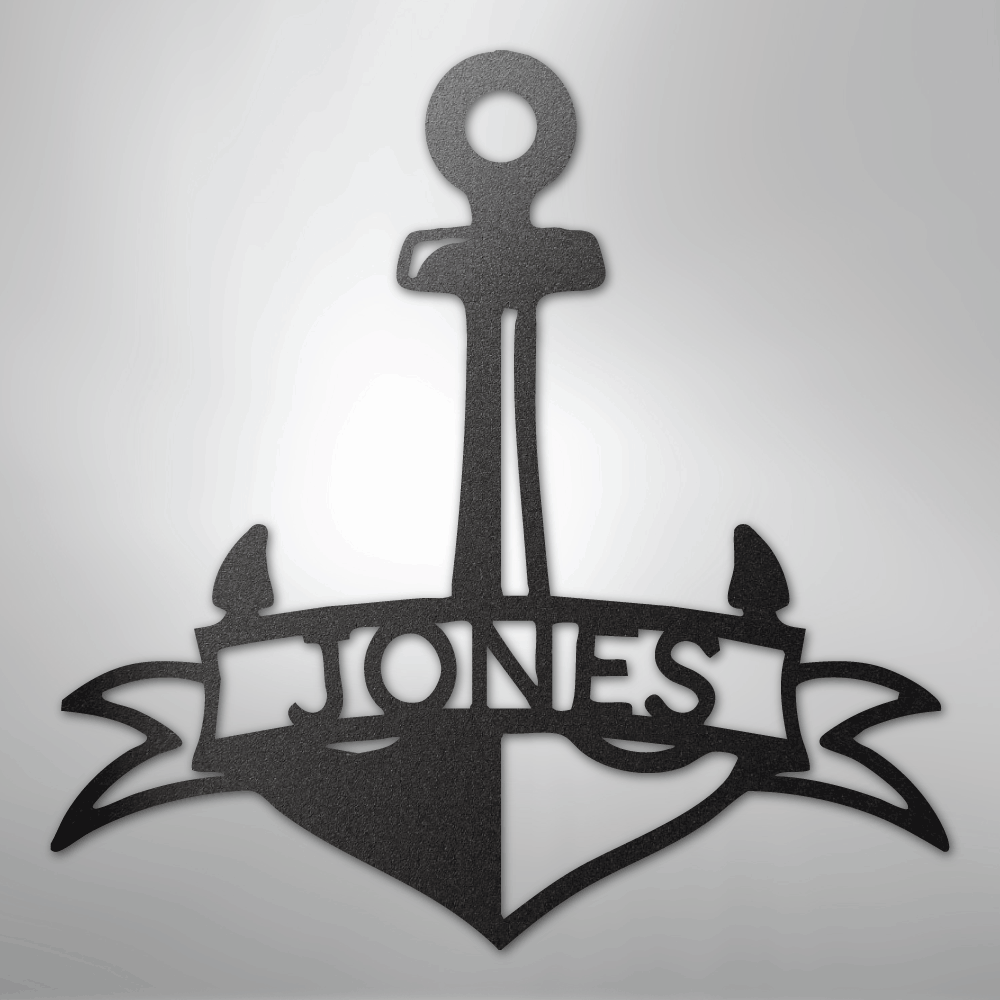 My Easy Monogram Steel Sign Black / 12" Fancy Anchor Banner - Steel Sign