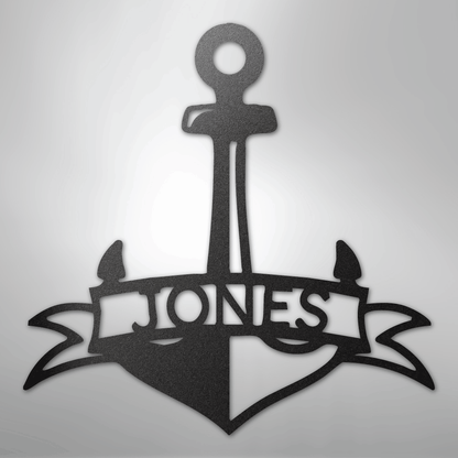 My Easy Monogram Steel Sign Black / 12" Fancy Anchor Banner - Steel Sign