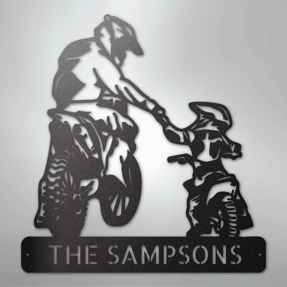 My Easy Monogram Steel Sign Black / 12" Father and Son Motorcross Monogram - Steel Sign
