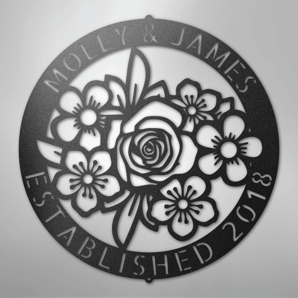 My Easy Monogram Steel Sign Black / 12" Floral Ring Monogram - Steel Sign