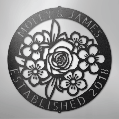 My Easy Monogram Steel Sign Black / 12" Floral Ring Monogram - Steel Sign