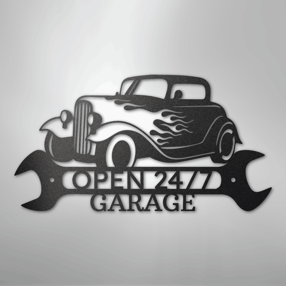 My Easy Monogram Steel Sign Black / 12" Hot Rod Shop Monogram - Steel Sign