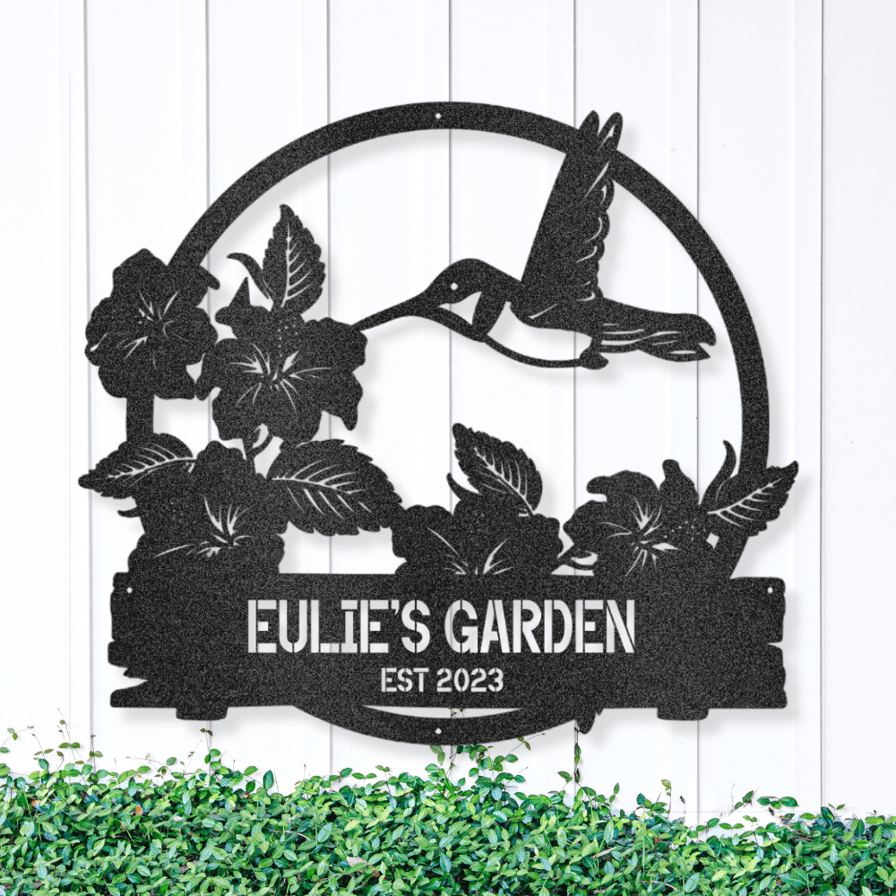 My Easy Monogram Steel Sign Black / 12 Hummingbird Garden Sign