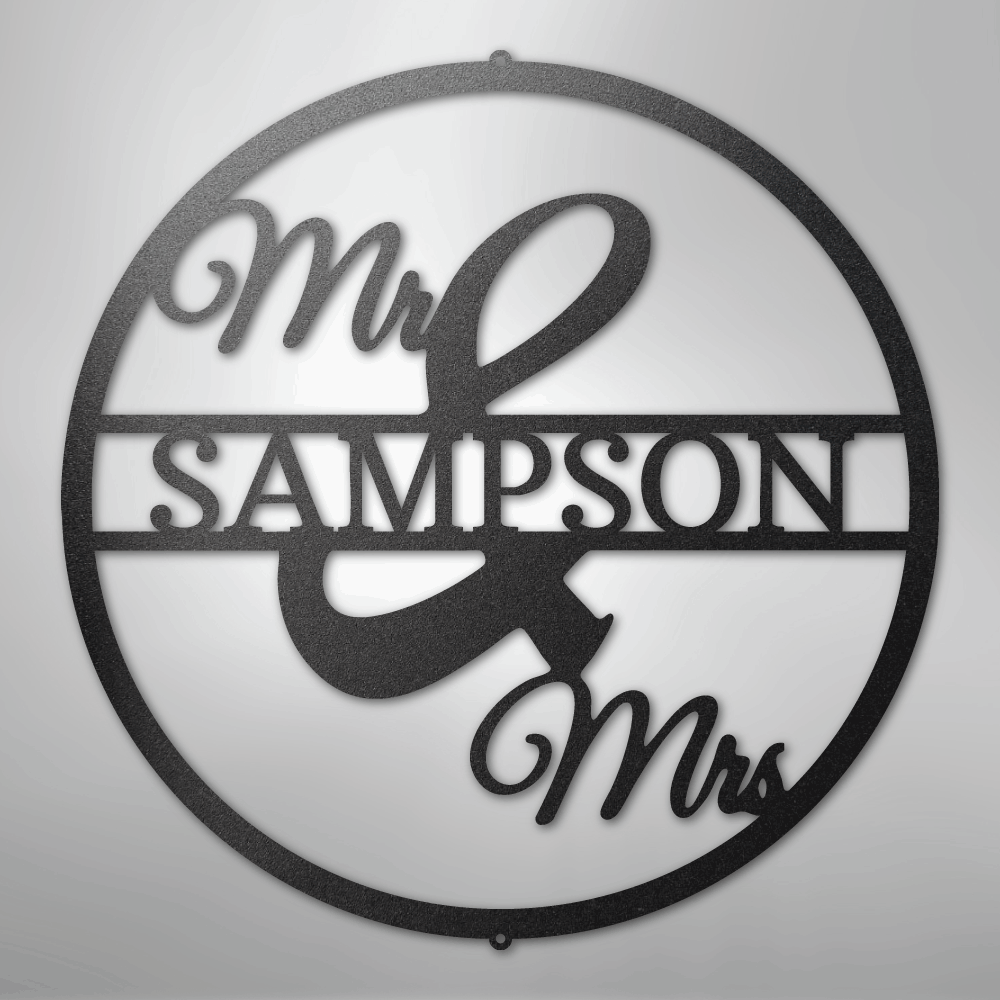 My Easy Monogram Steel Sign Black / 12" Mr and Mrs Circle Monogram - Steel Sign