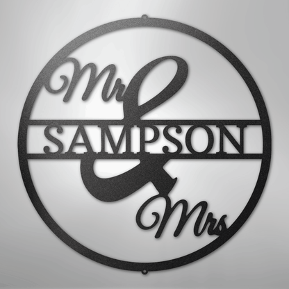 My Easy Monogram Steel Sign Black / 12" Mr and Mrs Circle Monogram - Steel Sign
