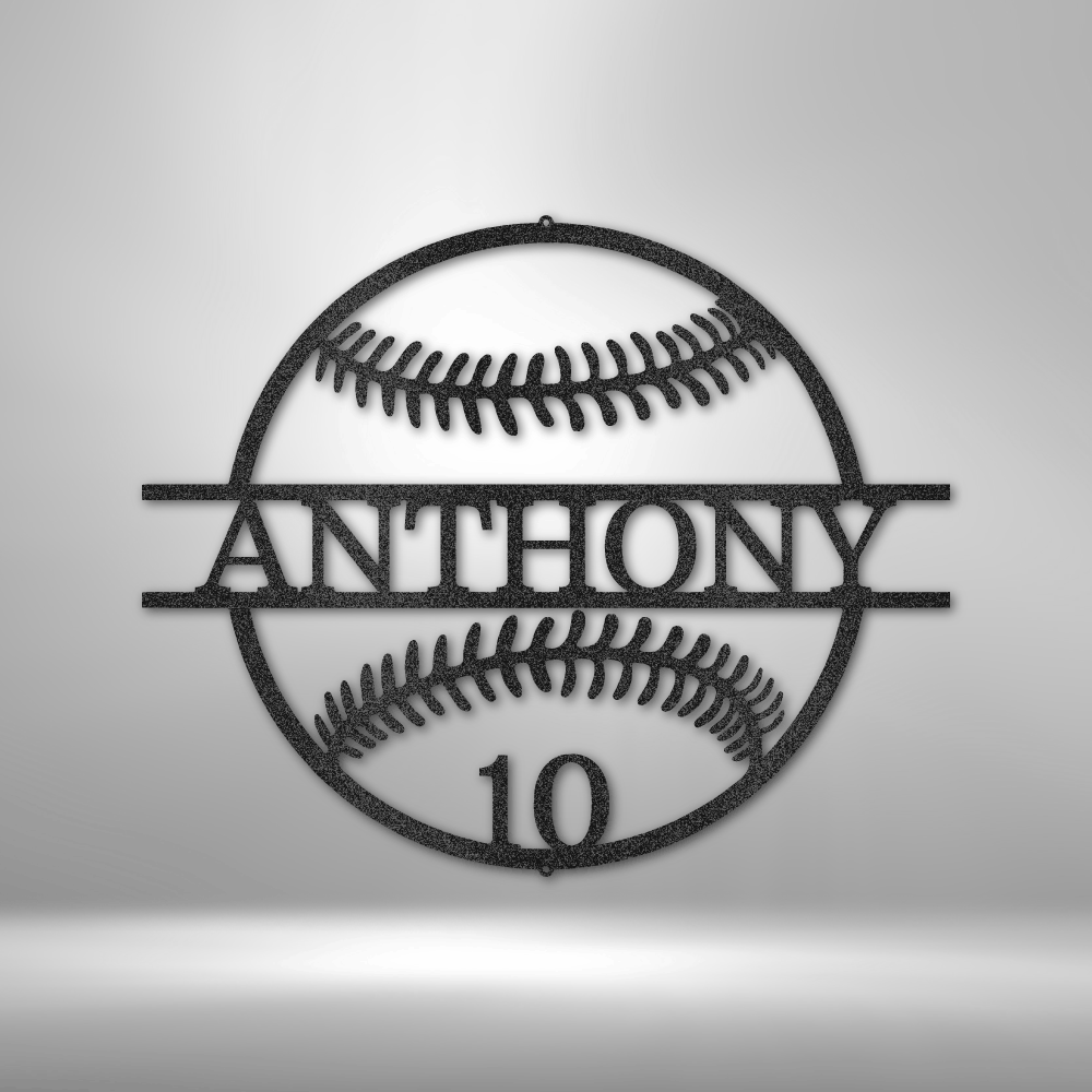 My Easy Monogram Steel Sign Black / 12" Name and Number Baseball - Metal Sign