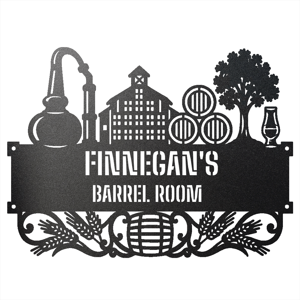 My Easy Monogram Steel Sign Black / 12 Personalized Distillery Barrel Room Metal Wall Art