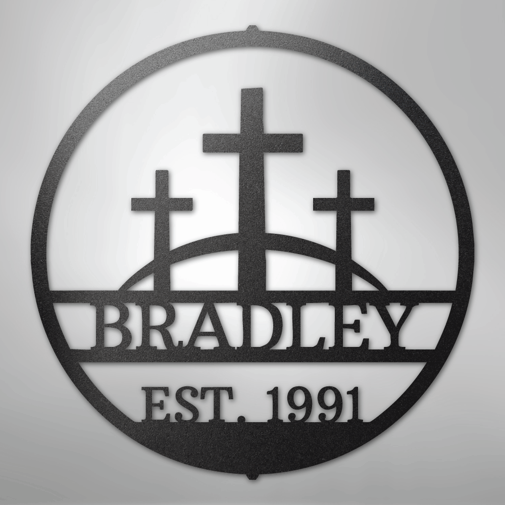 My Easy Monogram Steel Sign Black / 12" Three Crosses Monogram - Steel Sign