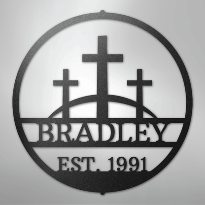 My Easy Monogram Steel Sign Black / 12" Three Crosses Monogram - Steel Sign