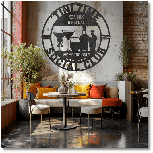 My Easy Monogram Steel Sign Black / 12 Tini Time Social Club Metal Sign