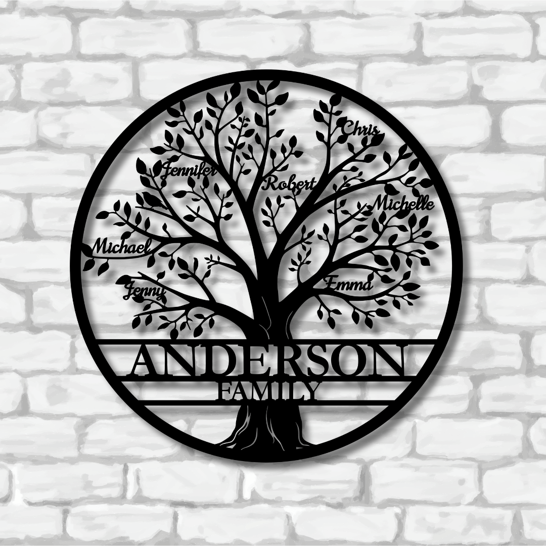 My Easy Monogram Steel Sign Black / 15 Family Tree - Steel Sign - Up to 10 names