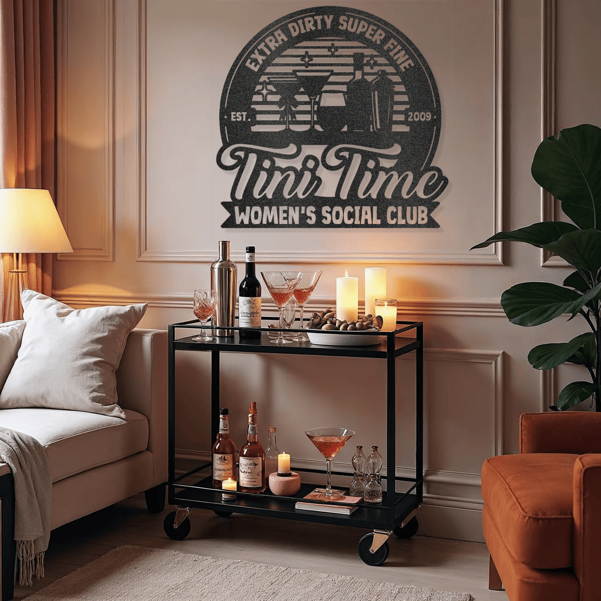 My Easy Monogram Steel Sign Black / 15 Tini Time Social Club Metal Sign