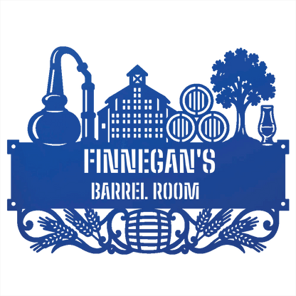 My Easy Monogram Steel Sign Blue / 12 Personalized Distillery Barrel Room Metal Wall Art