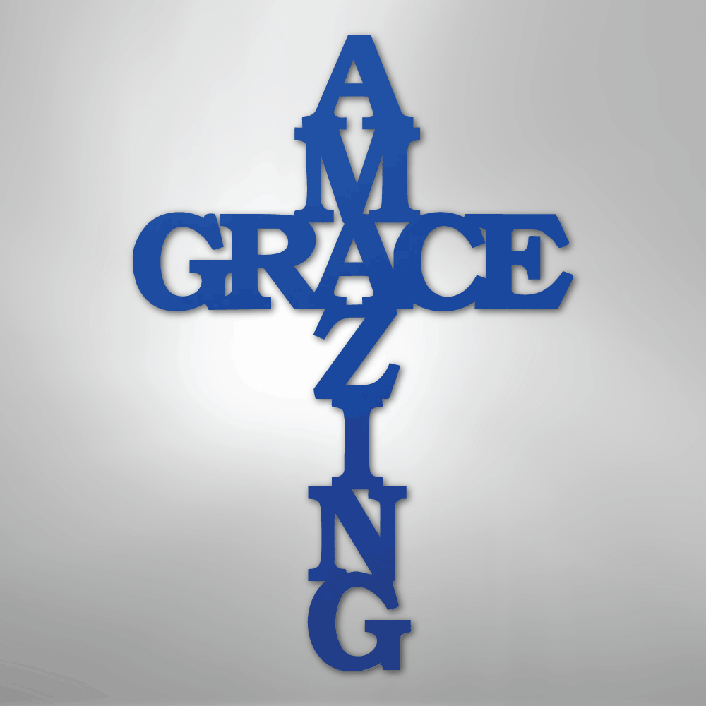My Easy Monogram Steel Sign Blue / 24" Amazing Grace Cross - Steel Sign