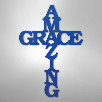 My Easy Monogram Steel Sign Blue / 24" Amazing Grace Cross - Steel Sign