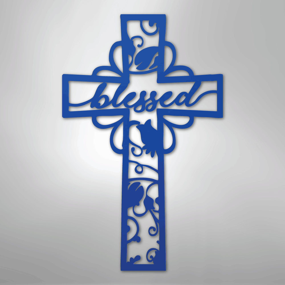 My Easy Monogram Steel Sign Blue / 24" Blessed Cross - Steel Sign