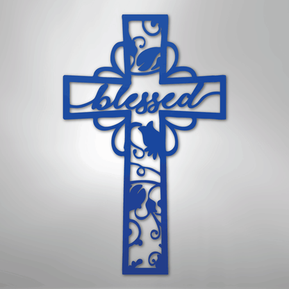 My Easy Monogram Steel Sign Blue / 24" Blessed Cross - Steel Sign