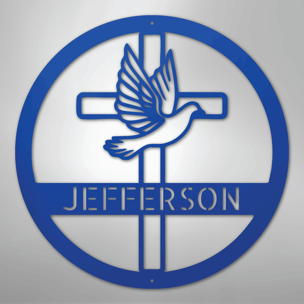 My Easy Monogram Steel Sign Blue / 24" Dove and Cross Monogram - Steel Sign