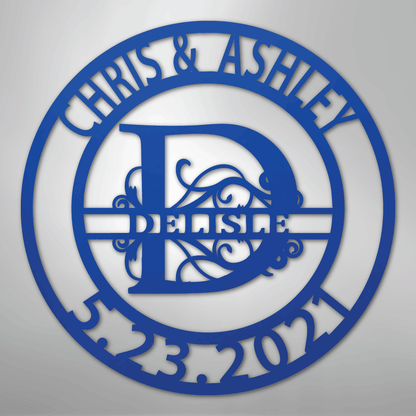My Easy Monogram Steel Sign Blue / 24" Elaborate Split Letter Family Name - Steel Sign