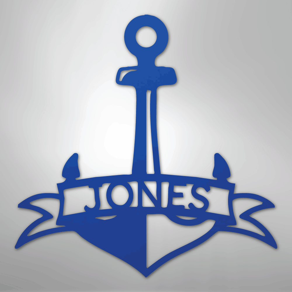 My Easy Monogram Steel Sign Blue / 24" Fancy Anchor Banner - Steel Sign