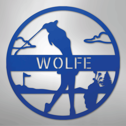 My Easy Monogram Steel Sign Blue / 24" Female Golfer Monogram - Steel Sign