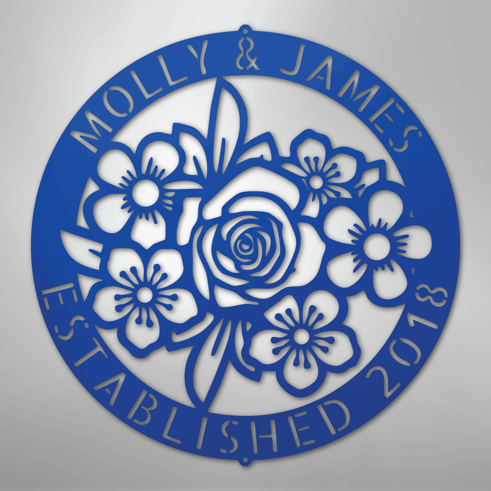 My Easy Monogram Steel Sign Blue / 24" Floral Ring Monogram - Steel Sign