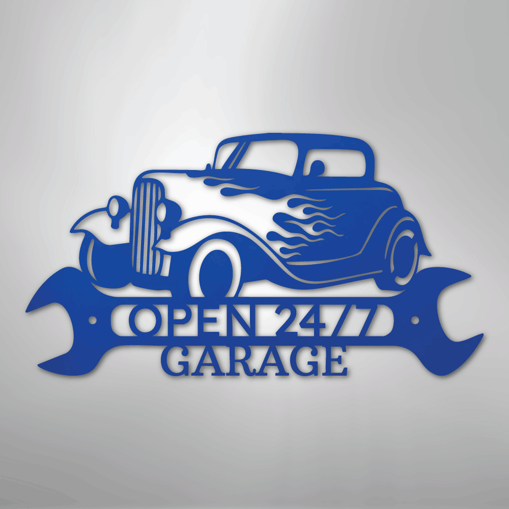 My Easy Monogram Steel Sign Blue / 24" Hot Rod Shop Monogram - Steel Sign